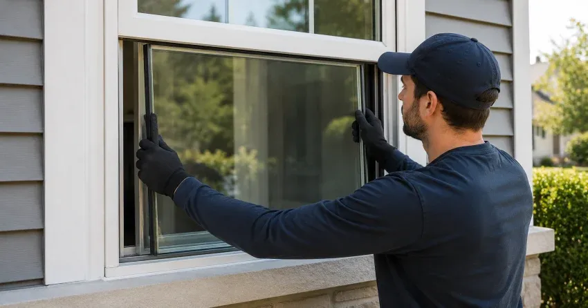 technician boarding up broken window during emergency glass repair Maryvale, Scarborough