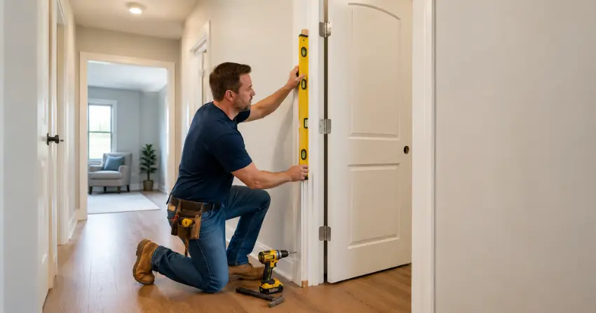 technician installing a pre-hung interior door in a home hallway Scarborough