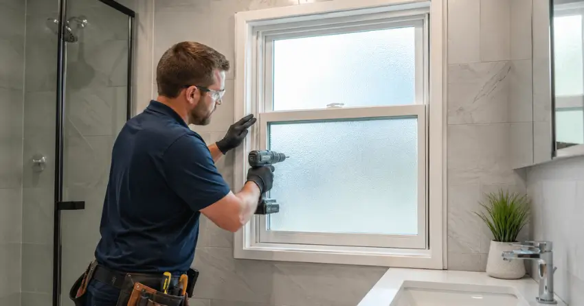 frosted glass installation bathroom window in Clairlea, Scarborough