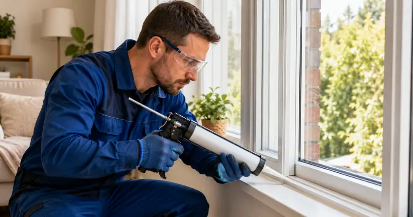 technician repairing window seal and frame in Scarborough