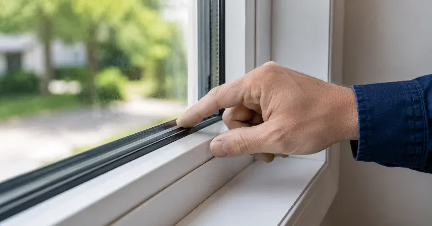 technician inspecting window glass seal in Woburn, Scarborough